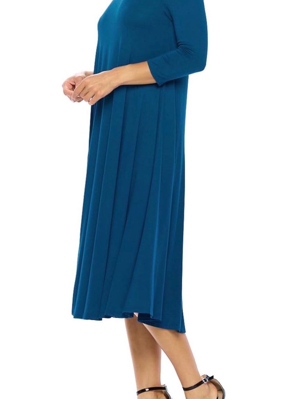 NWT Long-Sleeve Teal Scoop-Neck Midi Dress Stretchy Light, Small - Picture 1 of 9